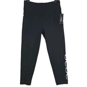 Bebe Sport ~Woman Size XL~ Black Silver Glitter Logo Leggings Media Pocket NWT.